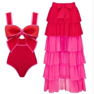 Flaxmaker Bow Front Cut Out One Piece Swimsuit Size Large with Cover